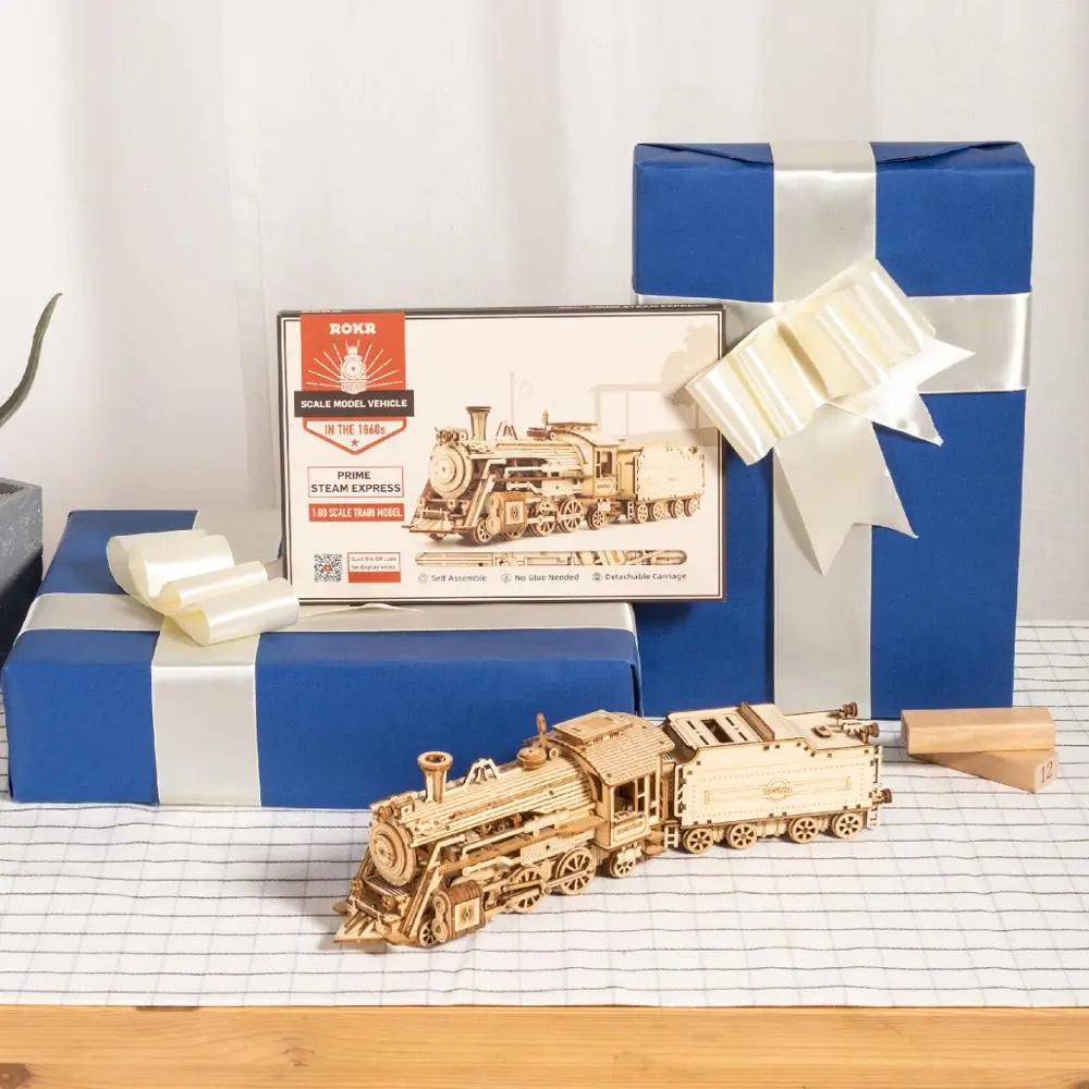3D Wooden Puzzle Movable Steam Train Car Jeep DIY Model Kit